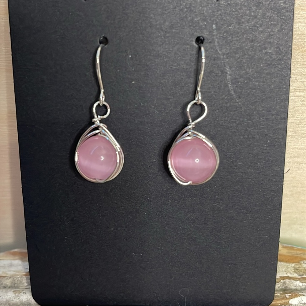 Pink Silver Wire Earrings